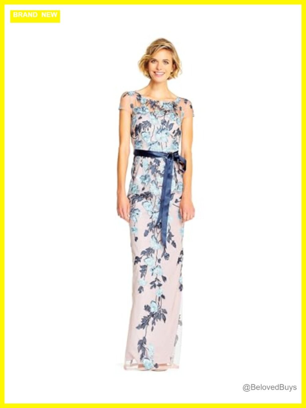 Floral Embroidered Mesh Column Gown Sheer Illusion Formal Prom Dress